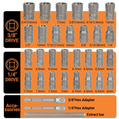 Mroace 32PCS Impact Bolt Extractor Socket Set（Free shipping）