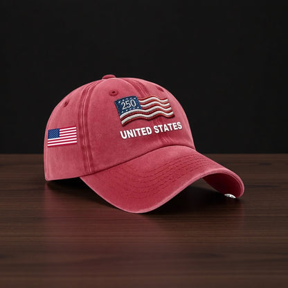 Custom Name United States 250th Anniversary Hat Printed USA Flag Patriotic Cap, Cotton Twill Adjustable Dad Hat for Men Women