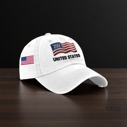 Custom Name United States 250th Anniversary Hat Printed USA Flag Patriotic Cap, Cotton Twill Adjustable Dad Hat for Men Women