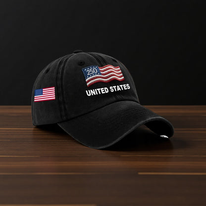 Custom Name United States 250th Anniversary Hat Printed USA Flag Patriotic Cap, Cotton Twill Adjustable Dad Hat for Men Women