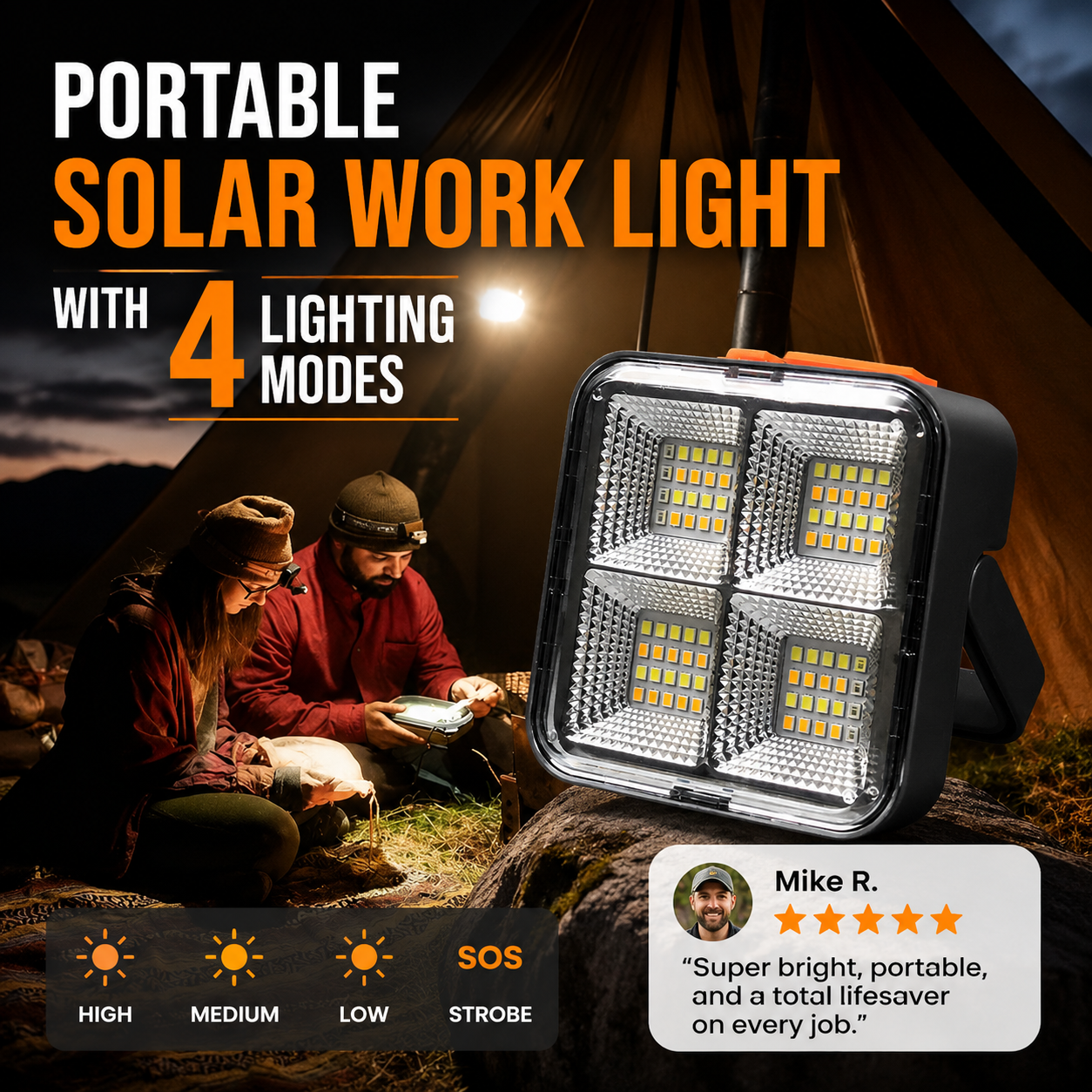 🔥🎁Hot Sale 50% OFF💡Portable Solar Work Light with 4 Lighting Modes