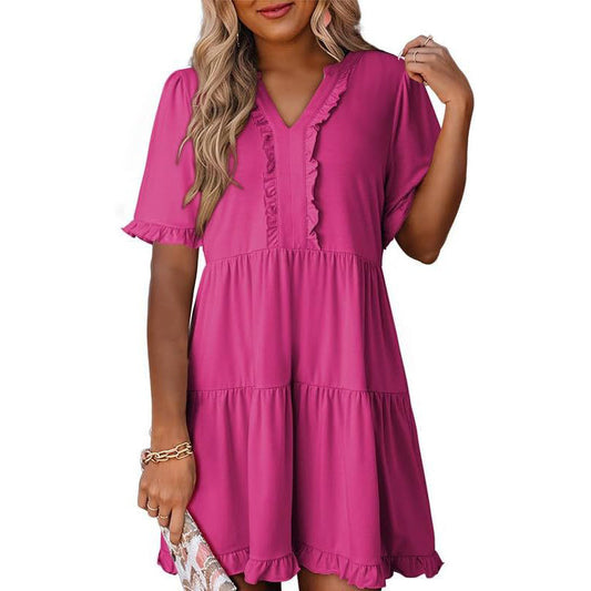 🔥🌈2026 Summer Hot Sale 49% OFF🌈Women's V Neck Ruffle Casual A-Line Flowy Swing Shift Dress