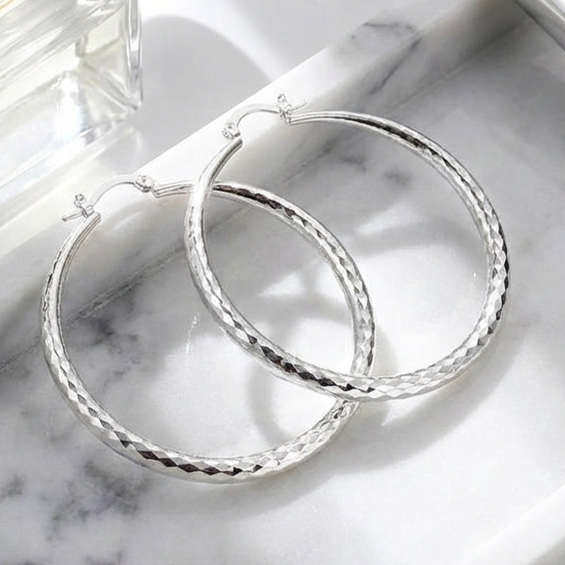 🎉 BUY 1 GET 1 FREE 🎁 Diamond-Cut Hoop Earrings for Women – Elegant, Sparkling 💎