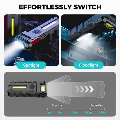 180° Rotating Head LED Work Light – Dual Beam, Magnetic Base & USB-C Rechargeable
