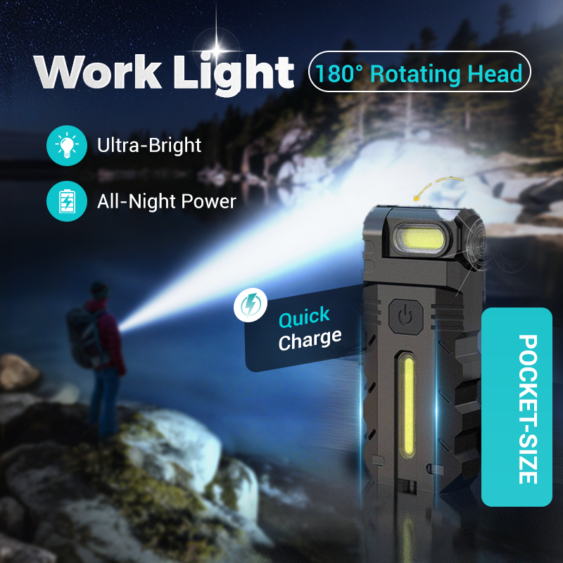 180° Rotating Head LED Work Light – Dual Beam, Magnetic Base & USB-C Rechargeable