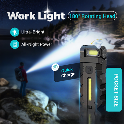 180° Rotating Head LED Work Light – Dual Beam, Magnetic Base & USB-C Rechargeable
