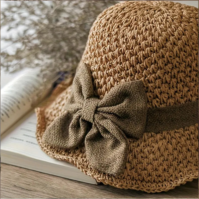 🌞Elegant Woven Straw Sun Hat with Bow
