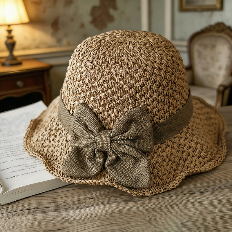 🌞Elegant Woven Straw Sun Hat with Bow