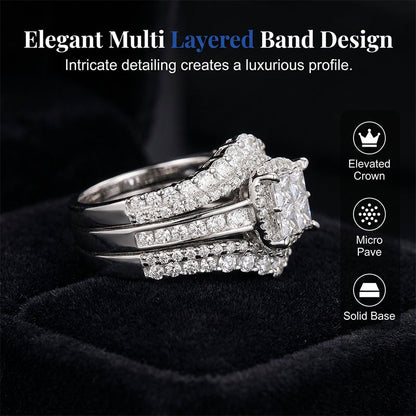 💍 LIMITED-TIME 49% OFF! 💥 Women's Princess Cut Cubic Zirconia Filled Ring – Pave Setting, Multi-Layer Band, Sparkle ✨