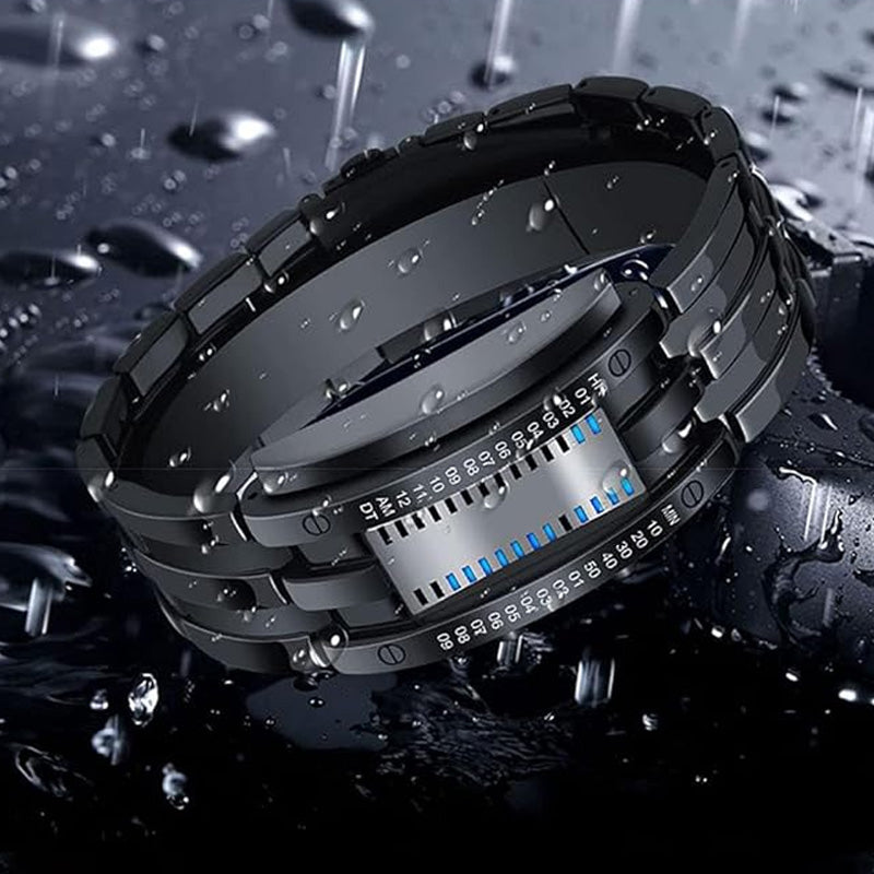 ⌚✨ Men's Binary LED Watch – Stainless Steel, Blue Light, Sporty, Water-Resistant, Modern ⚡
