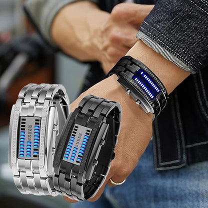 ⌚✨ Men's Binary LED Watch – Stainless Steel, Blue Light, Sporty, Water-Resistant, Modern ⚡