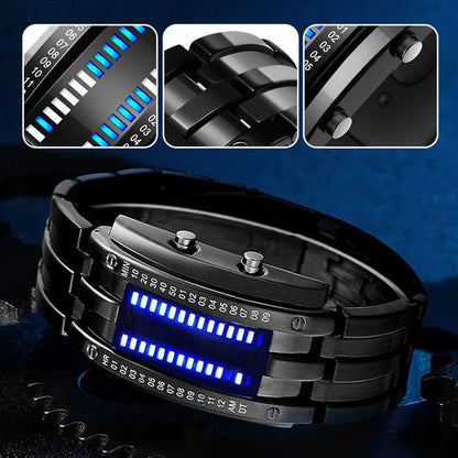 ⌚✨ Men's Binary LED Watch – Stainless Steel, Blue Light, Sporty, Water-Resistant, Modern ⚡