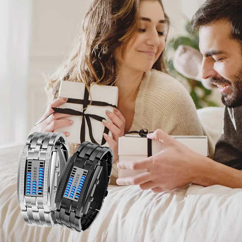 ⌚✨ Men's Binary LED Watch – Stainless Steel, Blue Light, Sporty, Water-Resistant, Modern ⚡