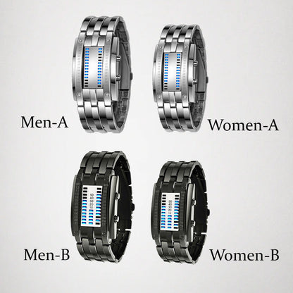 ⌚✨ Men's Binary LED Watch – Stainless Steel, Blue Light, Sporty, Water-Resistant, Modern ⚡