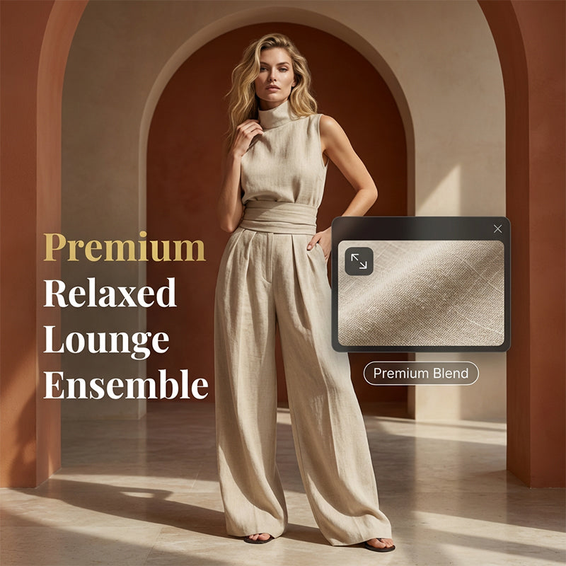 👗 LIMITED-TIME 49% OFF! ✨ Top & Wide-Leg Pant 2-Piece Set – Mock Neck, Cinched Waist, Featherlight 🌿