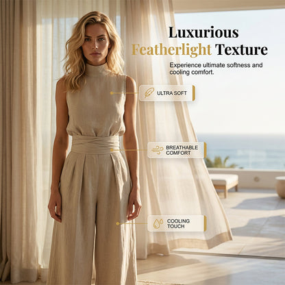 👗 LIMITED-TIME 49% OFF! ✨ Top & Wide-Leg Pant 2-Piece Set – Mock Neck, Cinched Waist, Featherlight 🌿