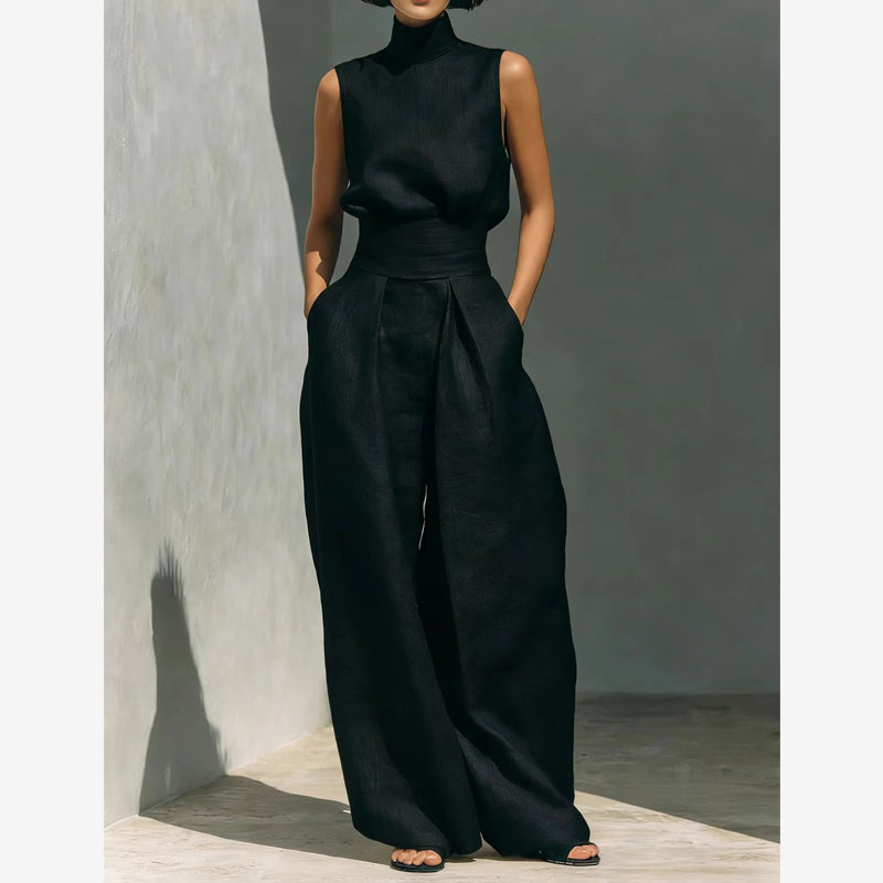 👗 LIMITED-TIME 49% OFF! ✨ Top & Wide-Leg Pant 2-Piece Set – Mock Neck, Cinched Waist, Featherlight 🌿