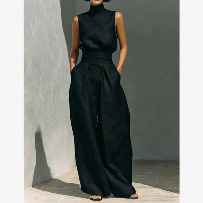 👗 LIMITED-TIME 49% OFF! ✨ Top & Wide-Leg Pant 2-Piece Set – Mock Neck, Cinched Waist, Featherlight 🌿
