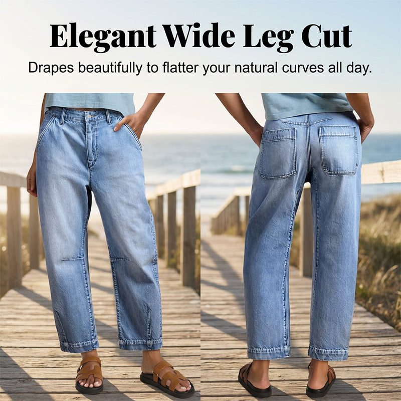 👖  Women's Cropped Barrel Jeans – High Waisted, Wide Leg, Vintage ✨
