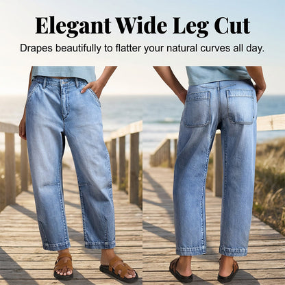👖  Women's Cropped Barrel Jeans – High Waisted, Wide Leg, Vintage ✨