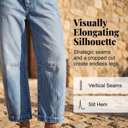 👖  Women's Cropped Barrel Jeans – High Waisted, Wide Leg, Vintage ✨