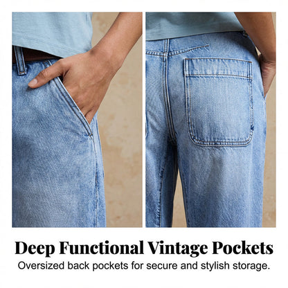 👖  Women's Cropped Barrel Jeans – High Waisted, Wide Leg, Vintage ✨