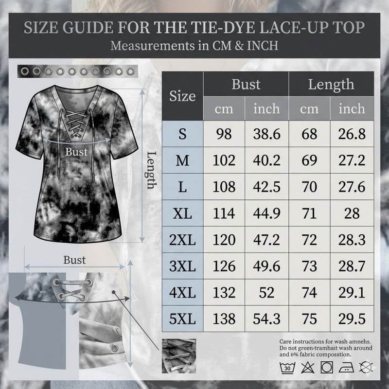 👕  Women's Tie-Dye T-Shirt – Lace-Up V-Neck, 4 Colors, S-5XL 🍀