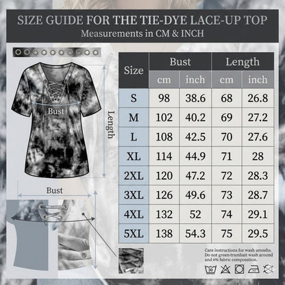 👕  Women's Tie-Dye T-Shirt – Lace-Up V-Neck, 4 Colors, S-5XL 🍀