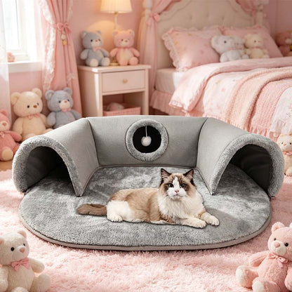 🐱Plush 2-in-1 Cat Tunnel Bed