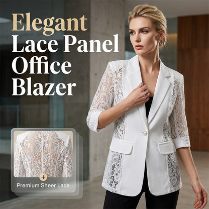 ✨ White Lace Blazer – Slim Fit, 3/4 Sleeve, Elegant Transition 👑