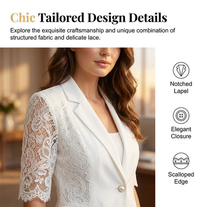 ✨ White Lace Blazer – Slim Fit, 3/4 Sleeve, Elegant Transition 👑