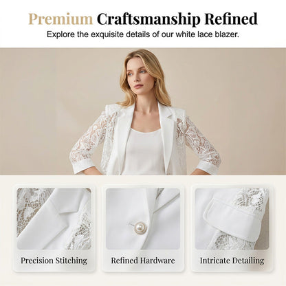 ✨ White Lace Blazer – Slim Fit, 3/4 Sleeve, Elegant Transition 👑