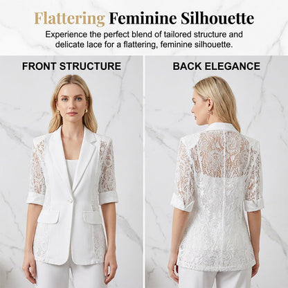 ✨ White Lace Blazer – Slim Fit, 3/4 Sleeve, Elegant Transition 👑
