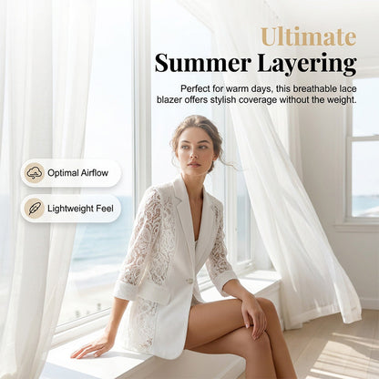 ✨ White Lace Blazer – Slim Fit, 3/4 Sleeve, Elegant Transition 👑
