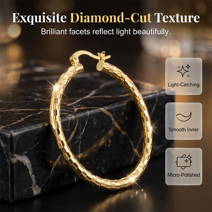 🎉 BUY 1 GET 1 FREE 🎁 Women's Minimalist Textured Hoop Earrings – Diamond-Cut, Snap Closure, Everyday Glow ✨