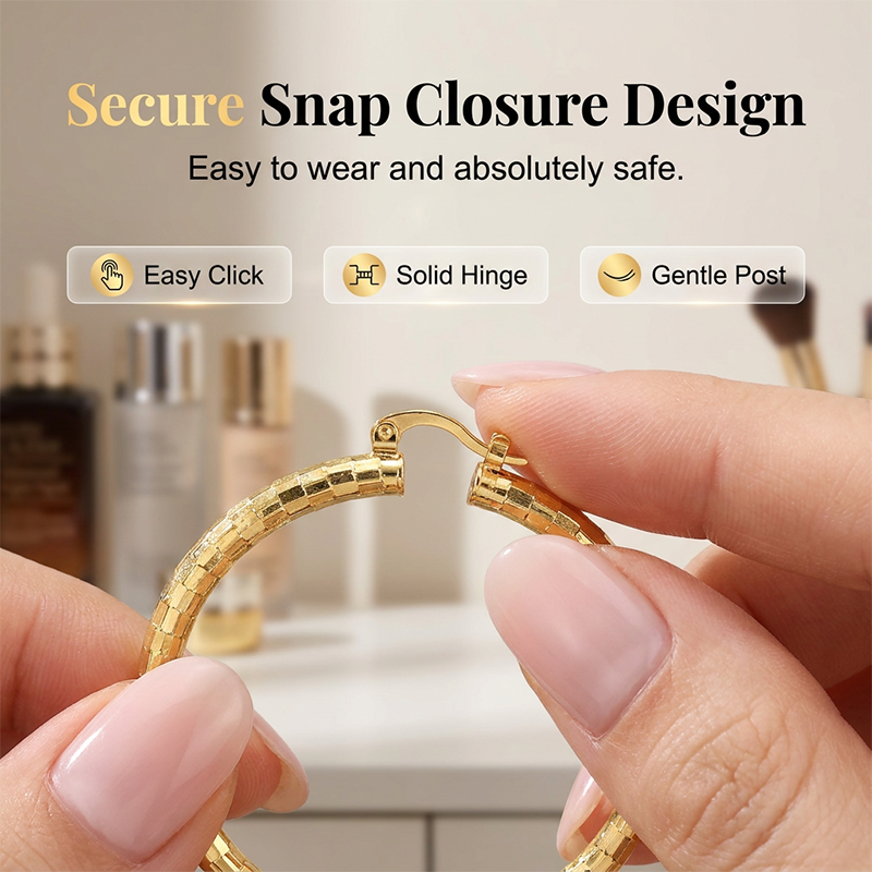 🎉 BUY 1 GET 1 FREE 🎁 Women's Minimalist Textured Hoop Earrings – Diamond-Cut, Snap Closure, Everyday Glow ✨