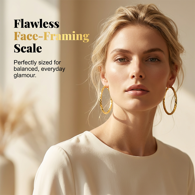 🎉 BUY 1 GET 1 FREE 🎁 Women's Minimalist Textured Hoop Earrings – Diamond-Cut, Snap Closure, Everyday Glow ✨