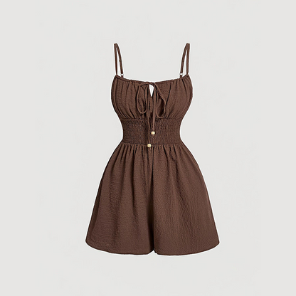 💥 Women's Crinkle Textured Playsuit – Smocked Waist, Bow-Tie Bodice, Hourglass Fit ✨