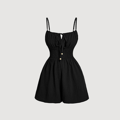 💥 Women's Crinkle Textured Playsuit – Smocked Waist, Bow-Tie Bodice, Hourglass Fit ✨