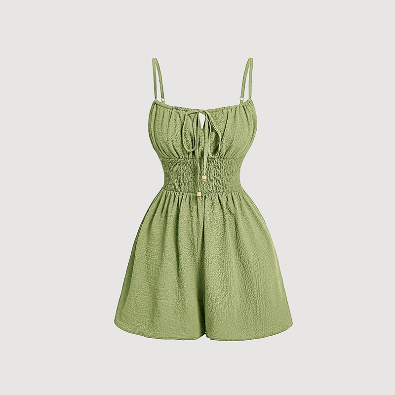 💥 Women's Crinkle Textured Playsuit – Smocked Waist, Bow-Tie Bodice, Hourglass Fit ✨