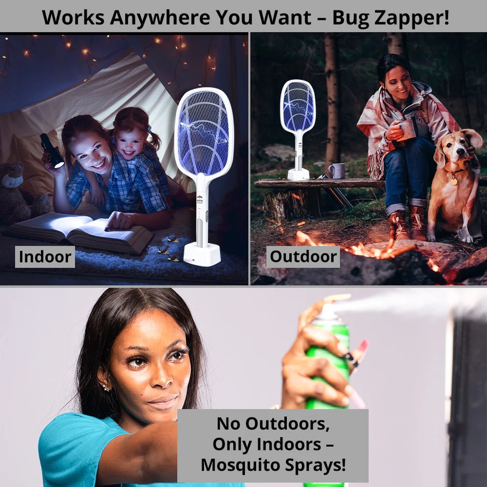 🔦 2-in-1 Mosquito Swatter | ·3000V High Voltage· Hands-Free Stand | Home/Kitchen/Patio/Camping
