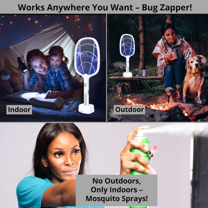 🔦 2-in-1 Mosquito Swatter | ·3000V High Voltage· Hands-Free Stand | Home/Kitchen/Patio/Camping