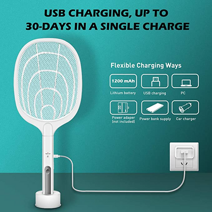 🔦 2-in-1 Mosquito Swatter | ·3000V High Voltage· Hands-Free Stand | Home/Kitchen/Patio/Camping