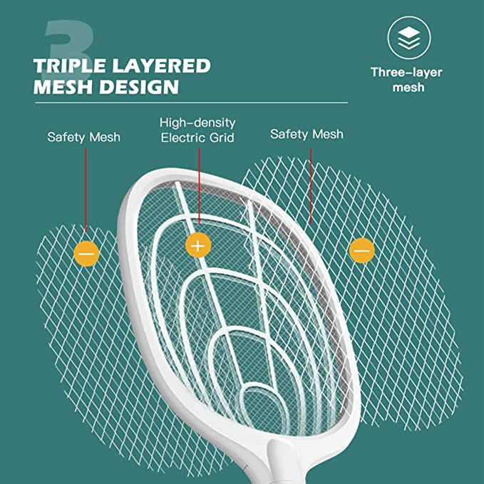 🔦 2-in-1 Mosquito Swatter | ·3000V High Voltage· Hands-Free Stand | Home/Kitchen/Patio/Camping