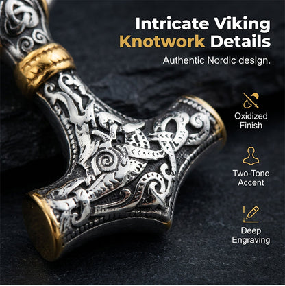 Dailyardpromax™ Viking Thor Hammer Pendant Necklace – Stainless Steel Byzantine Chain