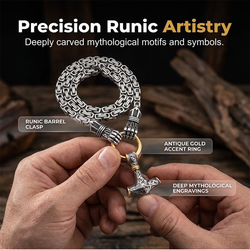 Dailyardpromax™ Viking Thor Hammer Pendant Necklace – Stainless Steel Byzantine Chain