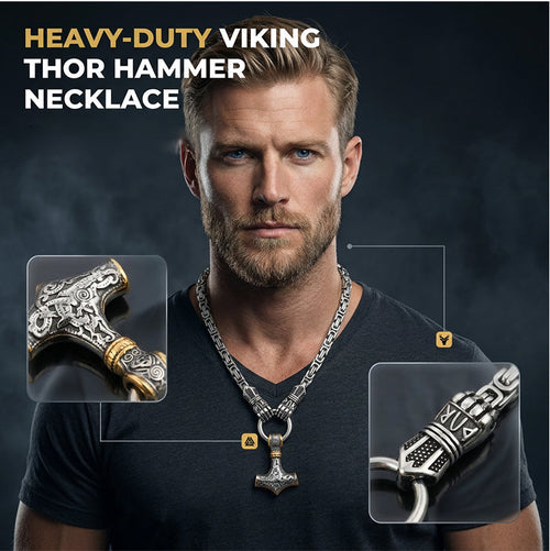 Dailyardpromax™ Viking Thor Hammer Pendant Necklace – Stainless Steel Byzantine Chain