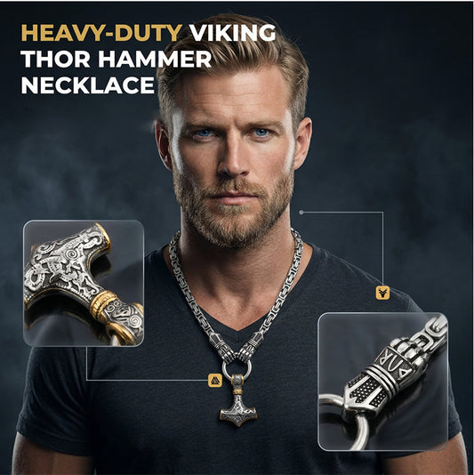 Dailyardpromax™ Viking Thor Hammer Pendant Necklace – Stainless Steel Byzantine Chain