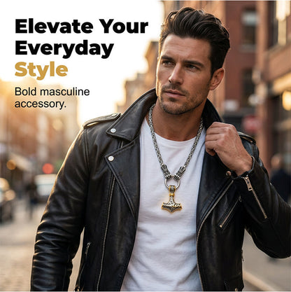 Dailyardpromax™ Viking Thor Hammer Pendant Necklace – Stainless Steel Byzantine Chain