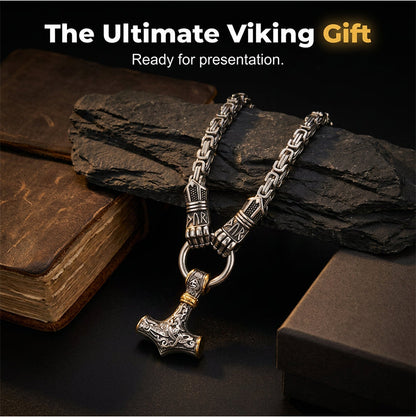 Dailyardpromax™ Viking Thor Hammer Pendant Necklace – Stainless Steel Byzantine Chain